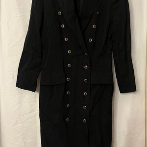 Nipon Boutique Elegant Black Wool Coat Dress